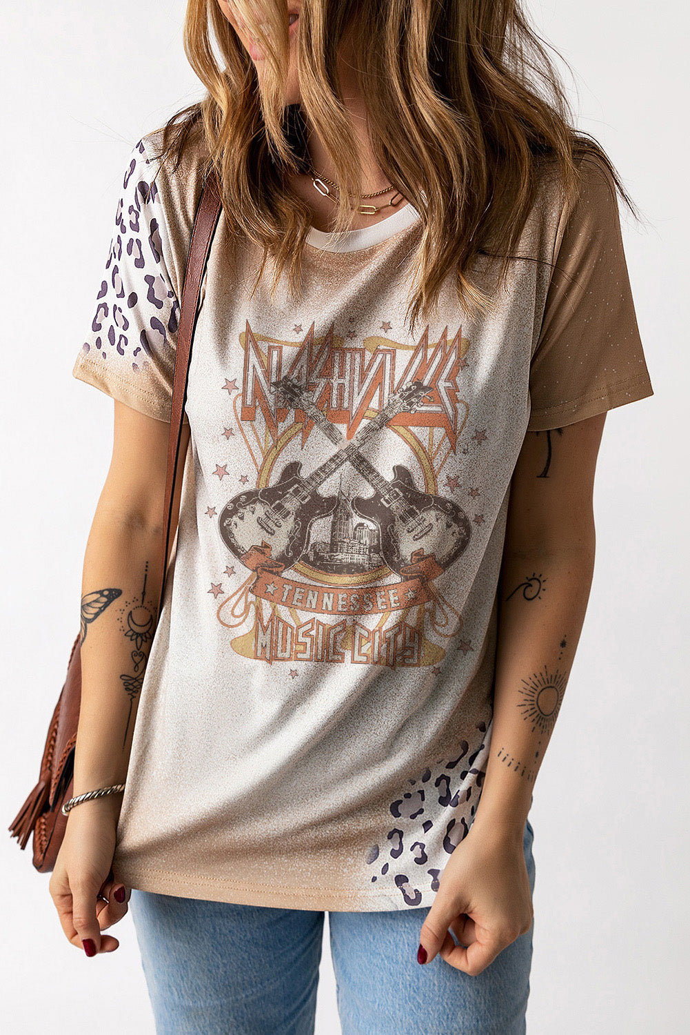 Short Sleeve Round Neck Guitar Graphic Tee-Jewearrings