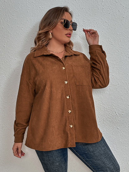 Plus Size Collared Neck Long Sleeve Shirt-Jewearrings