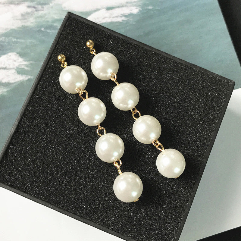 Pearl tassel long earrings-Jewearrings