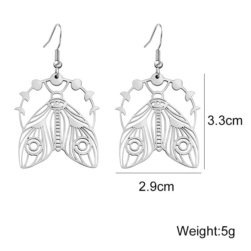 Hollow Cicada Drop Earrings Moon Phase Moth Dangle Stainless Steel Earrings For Women-Jewearrings