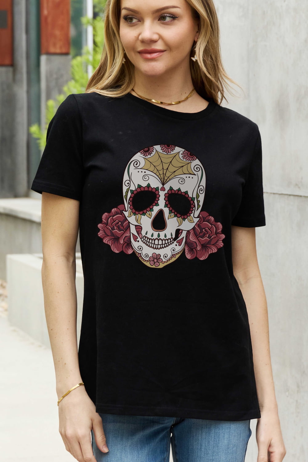 Simply Love Full Size Skull Graphic Cotton Tee-Jewearrings