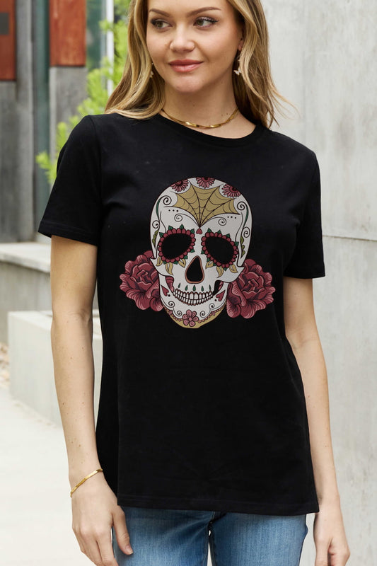 Simply Love Full Size Skull Graphic Cotton Tee-Jewearrings