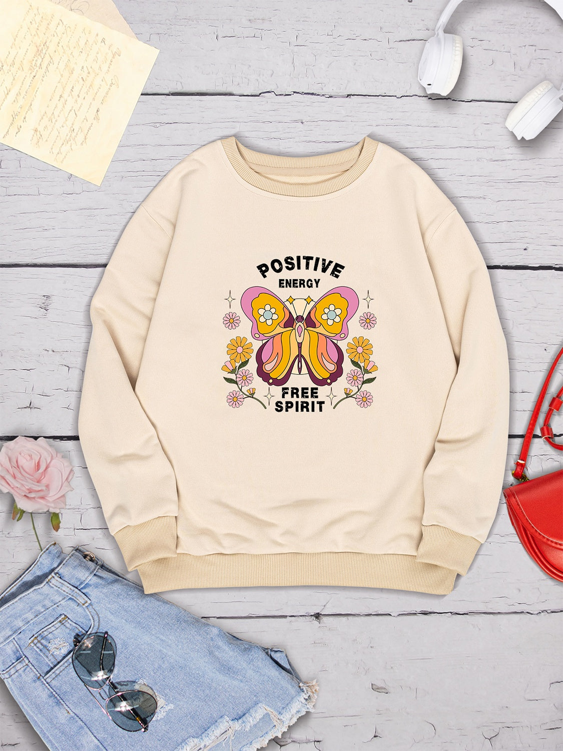 Butterfly Graphic Dropped Shoulder Sweatshirt-Jewearrings