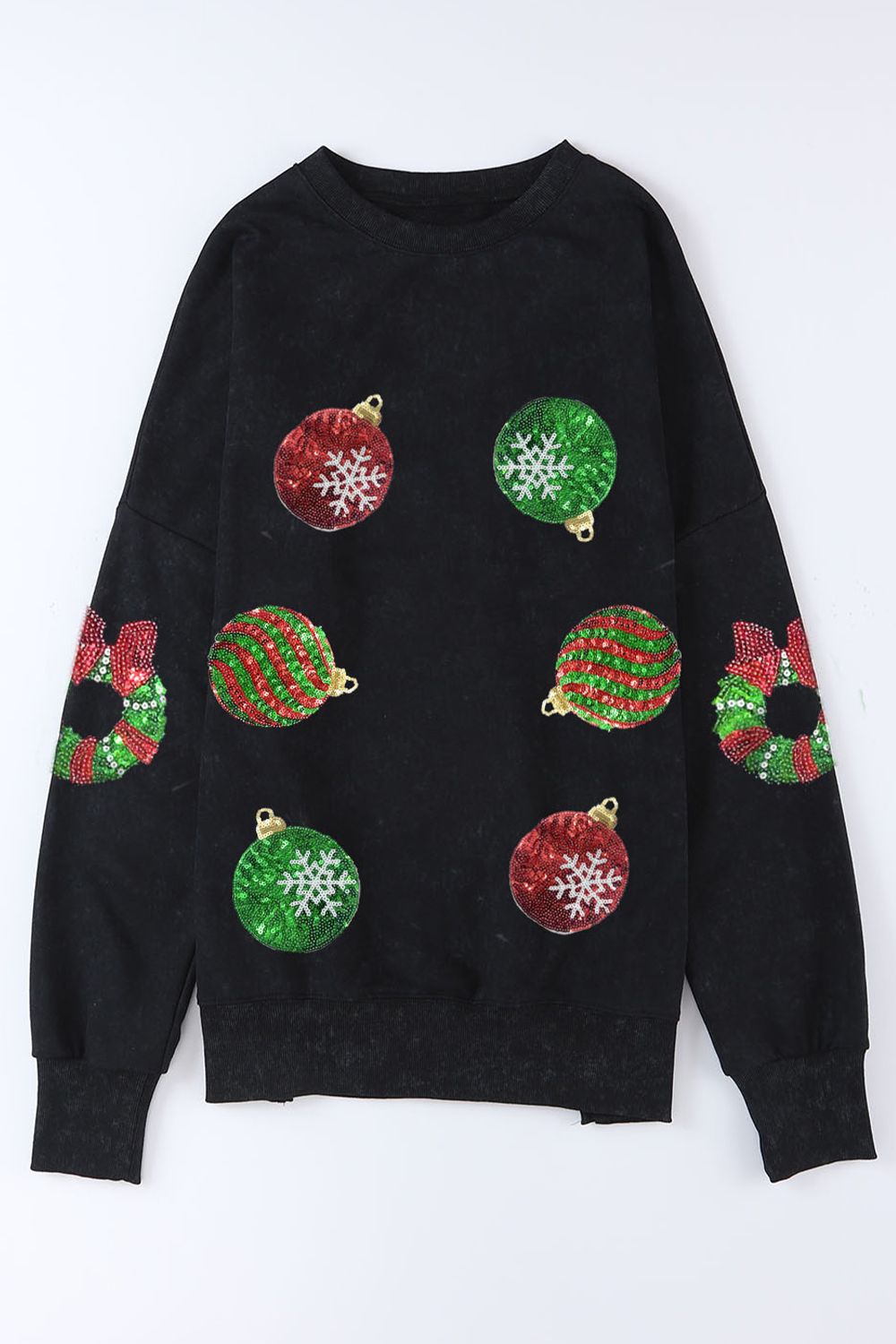 Sequin Christmas Element Round Neck Slit Sweatshirt-Jewearrings