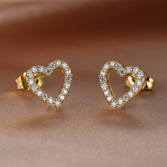 Women's Micro Set Zircon Cutout Heart Stud Earrings-Jewearrings