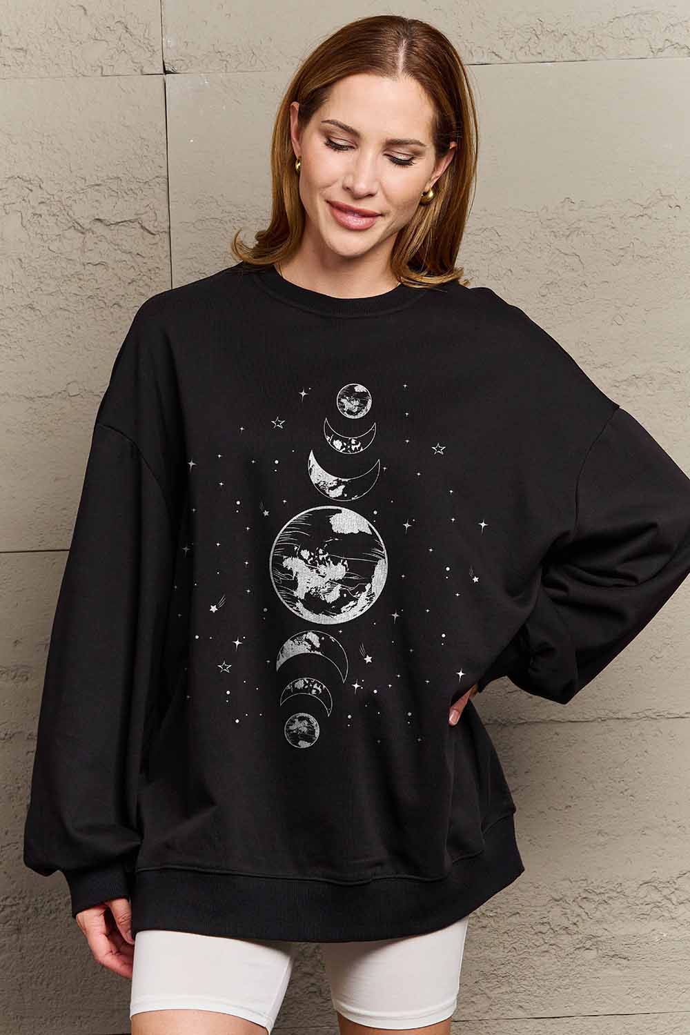 Simply Love Full Size Earth & Moon Graphic Sweatshirt-Jewearrings