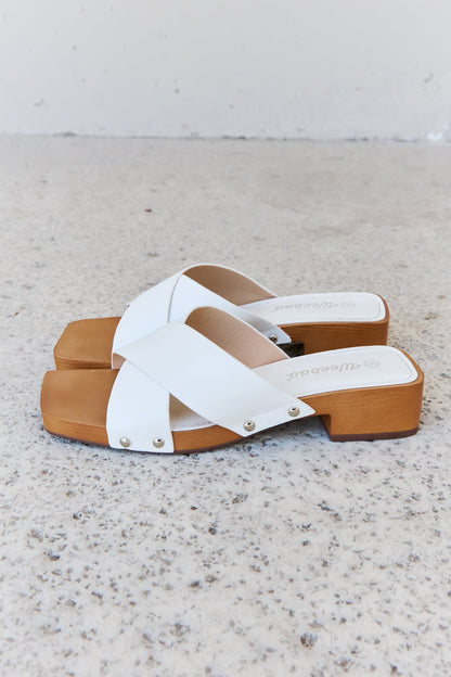 Weeboo Step Into Summer Criss Cross Wooden Clog Mule in White-Jewearrings