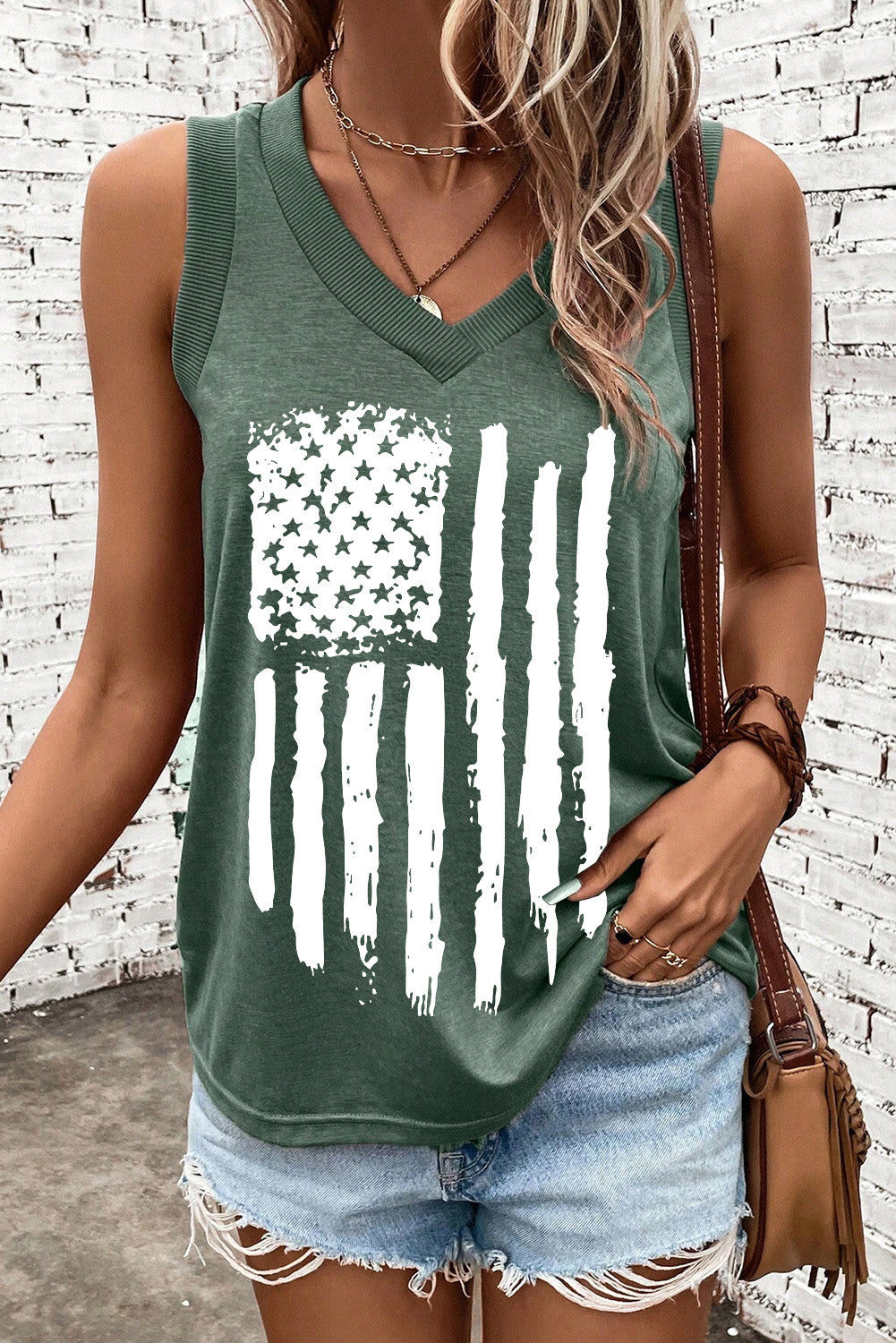 US Flag V-Neck Tank-Jewearrings