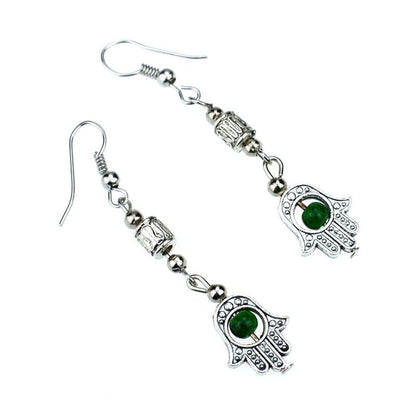 Eye Buddha Handheld Colorful Silver Beaded Vintage Pendant Earrings-Jewearrings