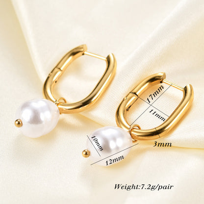 Women's Fashion Imitation Pearl U-shaped Hollow Stud Earrings-Jewearrings