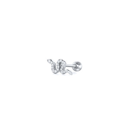 Sterling Silver Mini Snake Pierced Thread Stud Earrings With Diamonds-Jewearrings