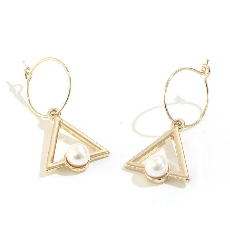 New Fashionista Simple Earrings Cross Triangle Pearl Ear Hooks-Jewearrings