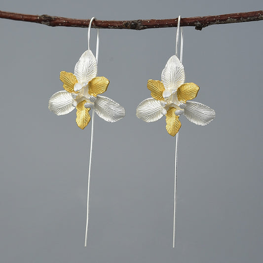 Enamored iris flower sterling silver earrings-Jewearrings