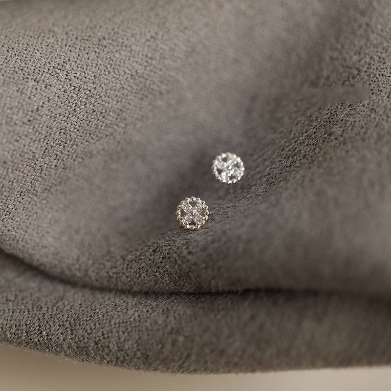 Sterling Silver Beanie Bean Zirconia Cross Stud Earrings-Jewearrings