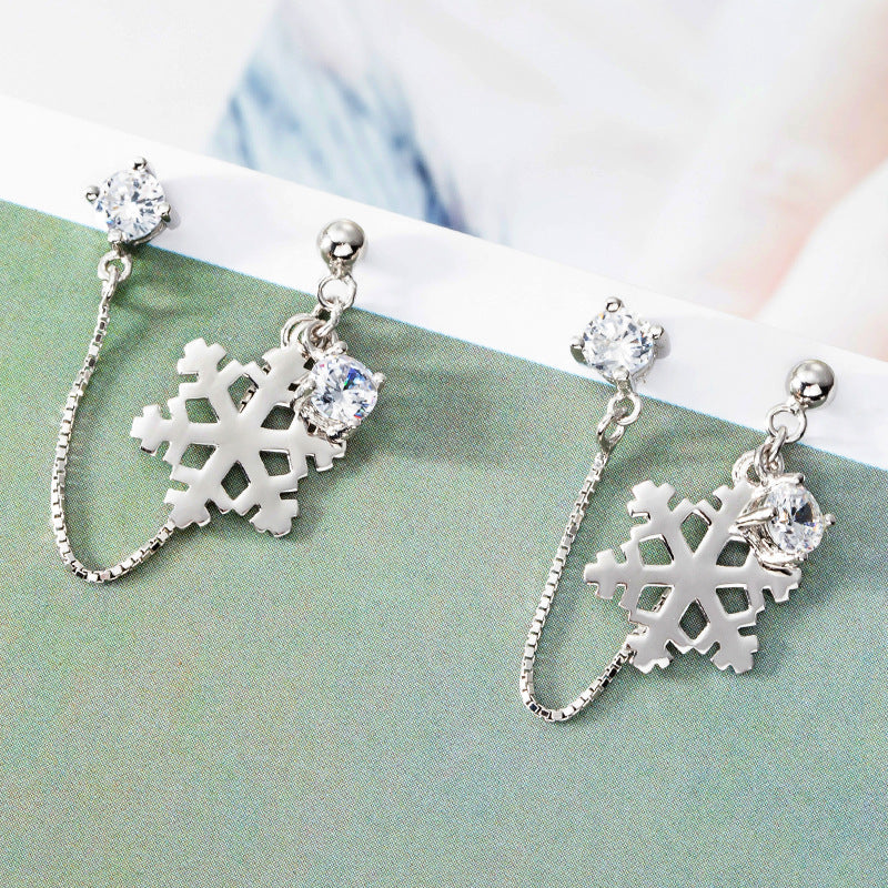 Sterling Silver Snowflake Earrings Require Two Piercings-Jewearrings