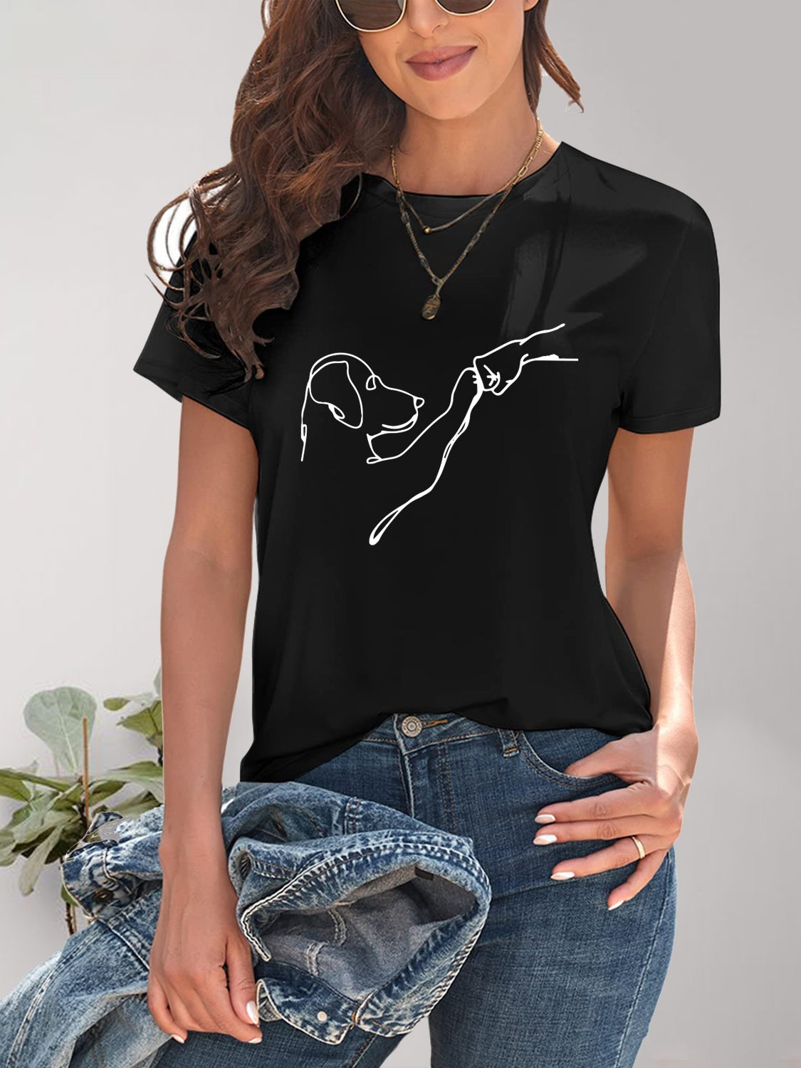 Dog Graphic Round Neck T-Shirt-Jewearrings