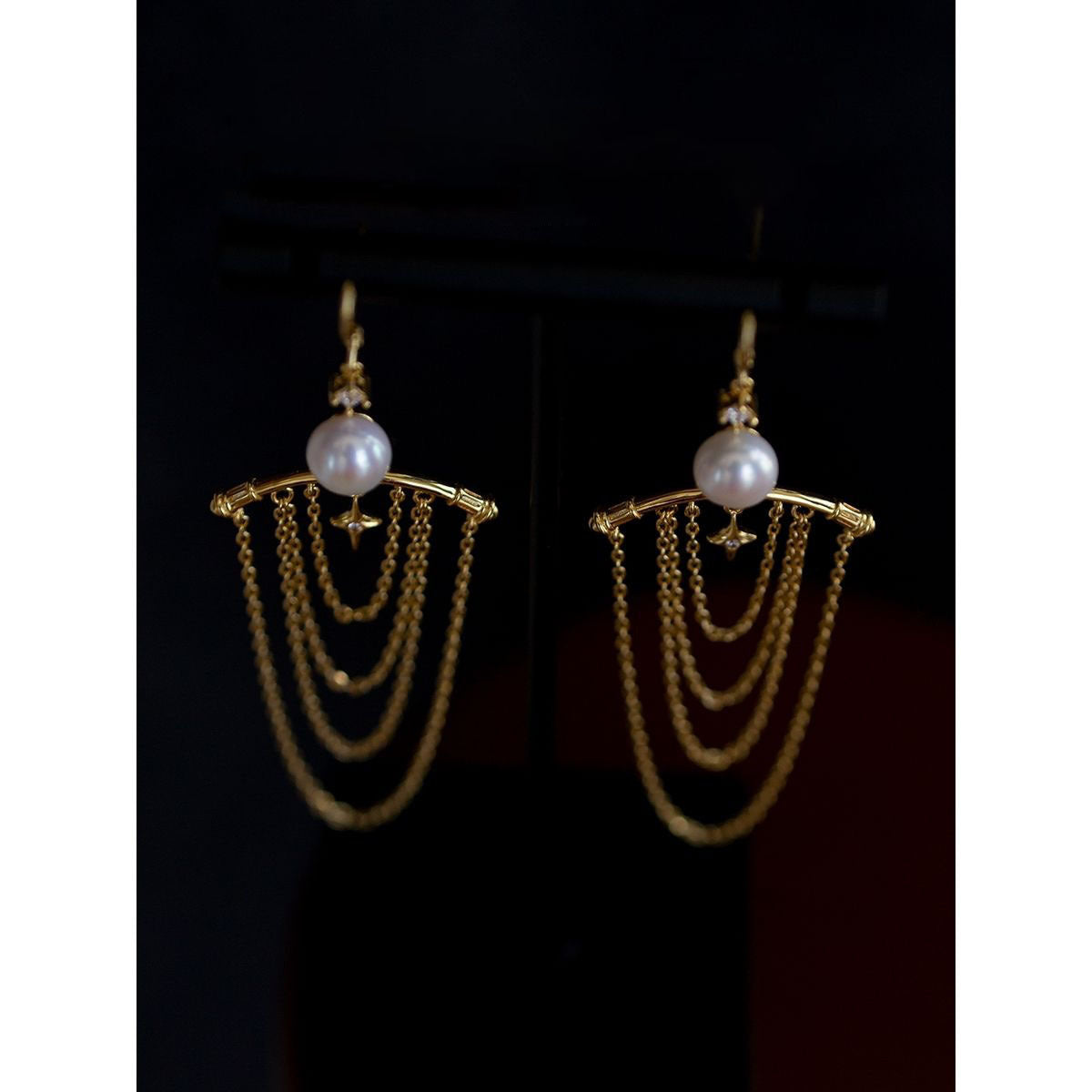 Original Design Vintage Chain Tassel Pearl Long Earrings-Jewearrings