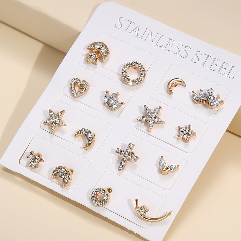 Love Star Moon Cross 8 Pairs Stud Earrings-Jewearrings