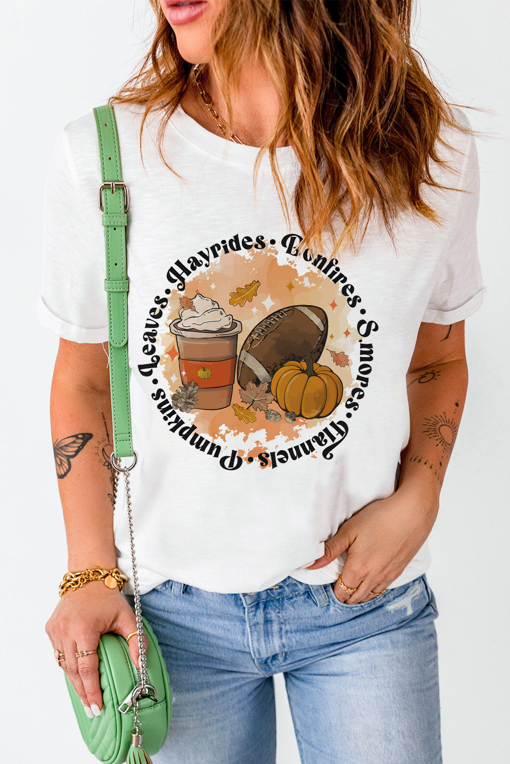 Round Neck Short Sleeve Pumpkin Latte Graphic T-Shirt-Jewearrings