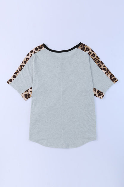 Leopard Bow Round Neck Half Sleeve T-Shirt-Jewearrings