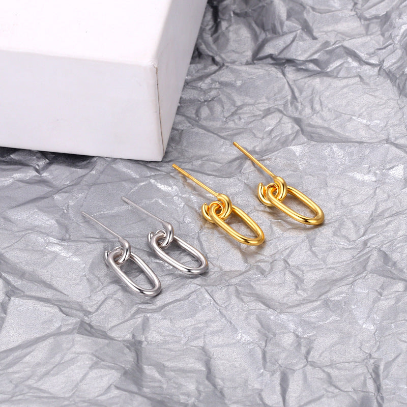 Korean Style Oval Ear Hoop Earrings In Sterling Silver-Jewearrings