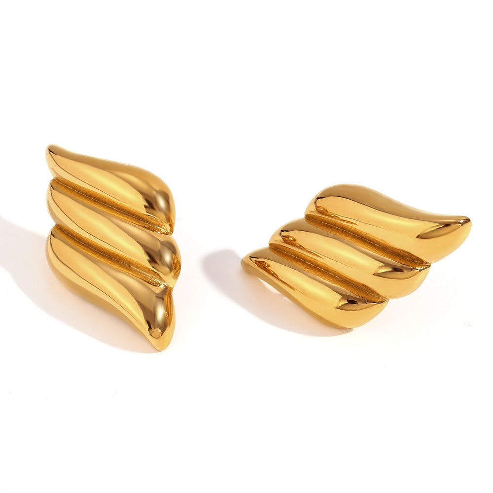 Personalized Stainless Steel Gold Temperament Three-layer Wing Stud Earrings-Jewearrings