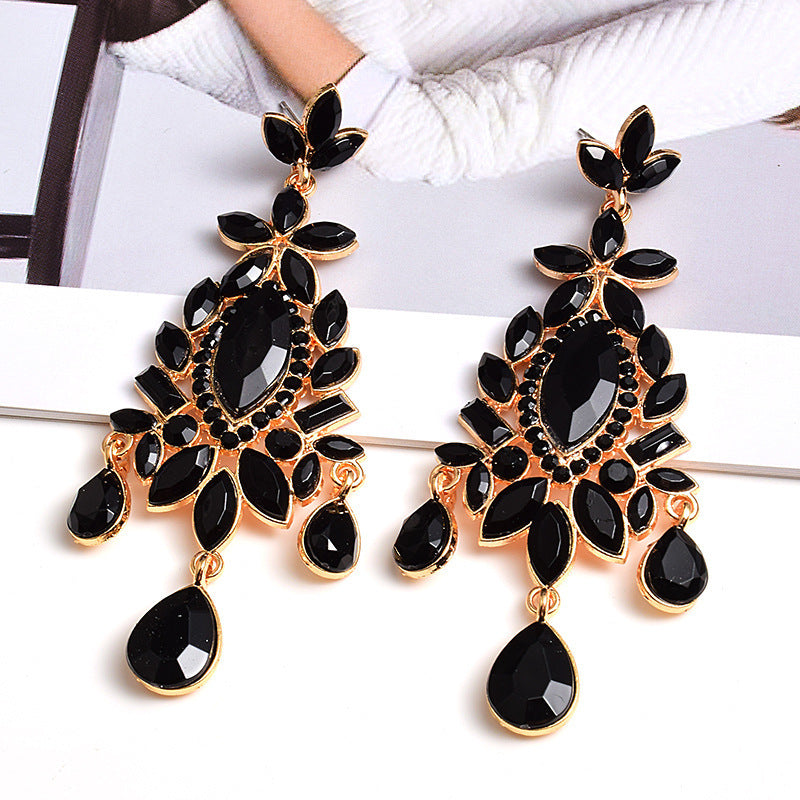 Vintage Elegant Drop-shaped Earrings Ladies Luxury Crystal Hanging Style-Jewearrings