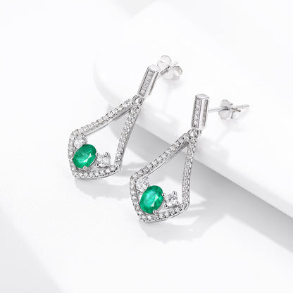 Natural Emerald Earrings For Female Korean Version High Quality Zirconium Earrings S925 Silver-Jewearrings