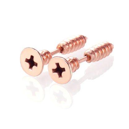 Stainless Steel Personalized Hip Hop Screw Stud Earrings-Jewearrings