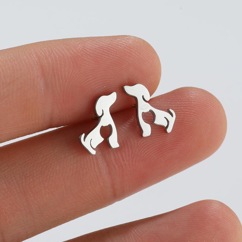 Women's Stainless Steel Cute Cartoon Puppy Stud Earrings-Jewearrings