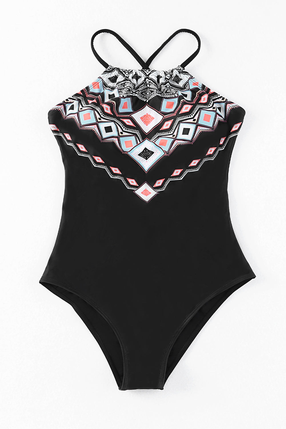 Geometric Print Tie Back One-Piece Swimsuit-Jewearrings