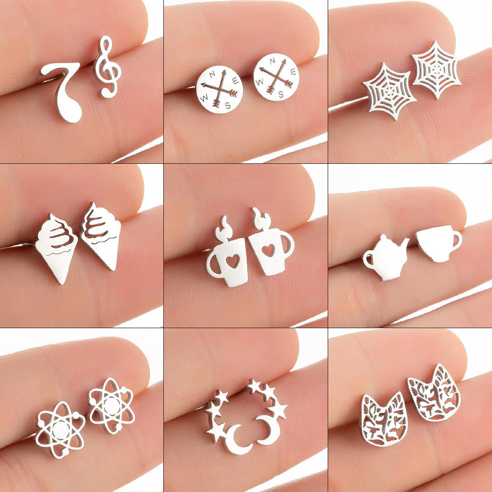 Love Ear Studs Electroplating Star Music Note Simple Geometric Stainless Steel Stud Earrings-Jewearrings