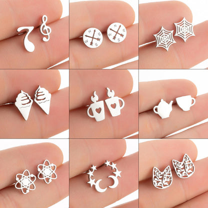 Love Ear Studs Electroplating Star Music Note Simple Geometric Stainless Steel Stud Earrings-Jewearrings