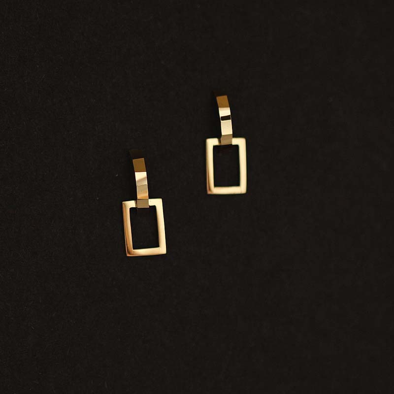 Semicircle Rectangular Frame Pure 9k Gold Stud Earrings-Jewearrings