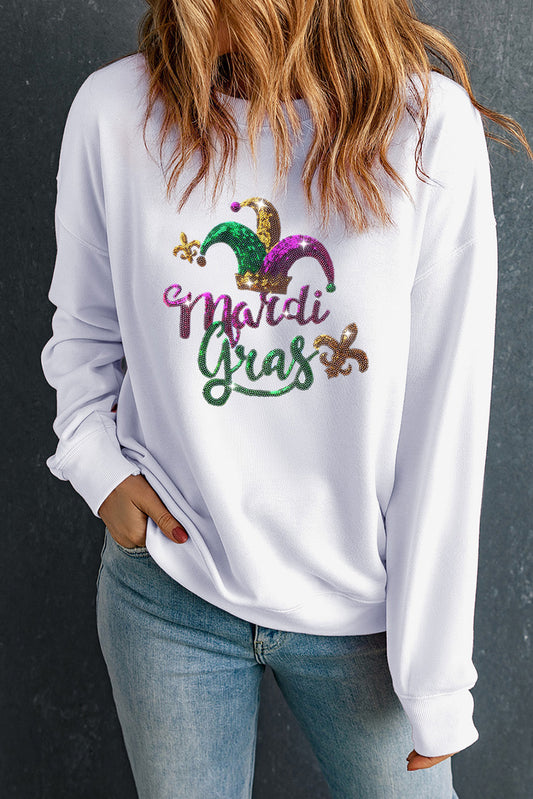 MARDI GRAS Sequin Round Neck Sweatshirt-Jewearrings