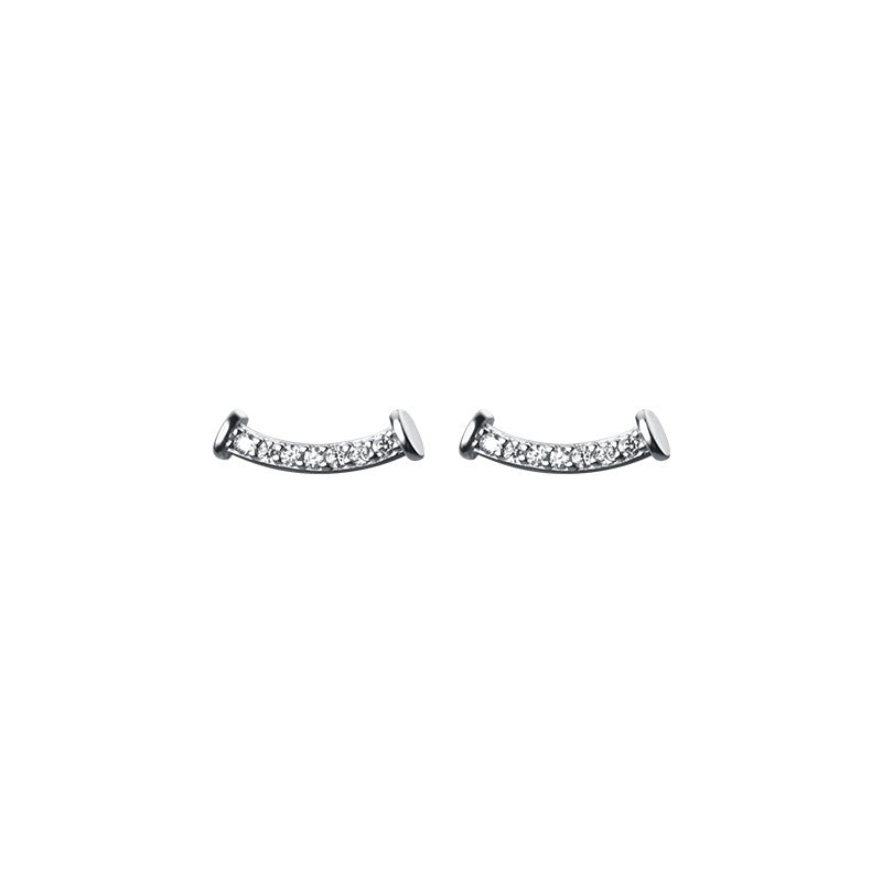 Silver Simple Smile Stud Earrings Female Cute Japanese Compact-Jewearrings