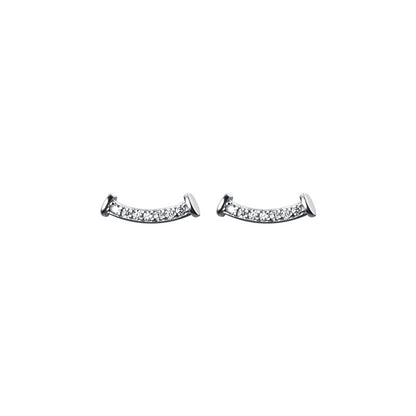 Silver Simple Smile Stud Earrings Female Cute Japanese Compact-Jewearrings