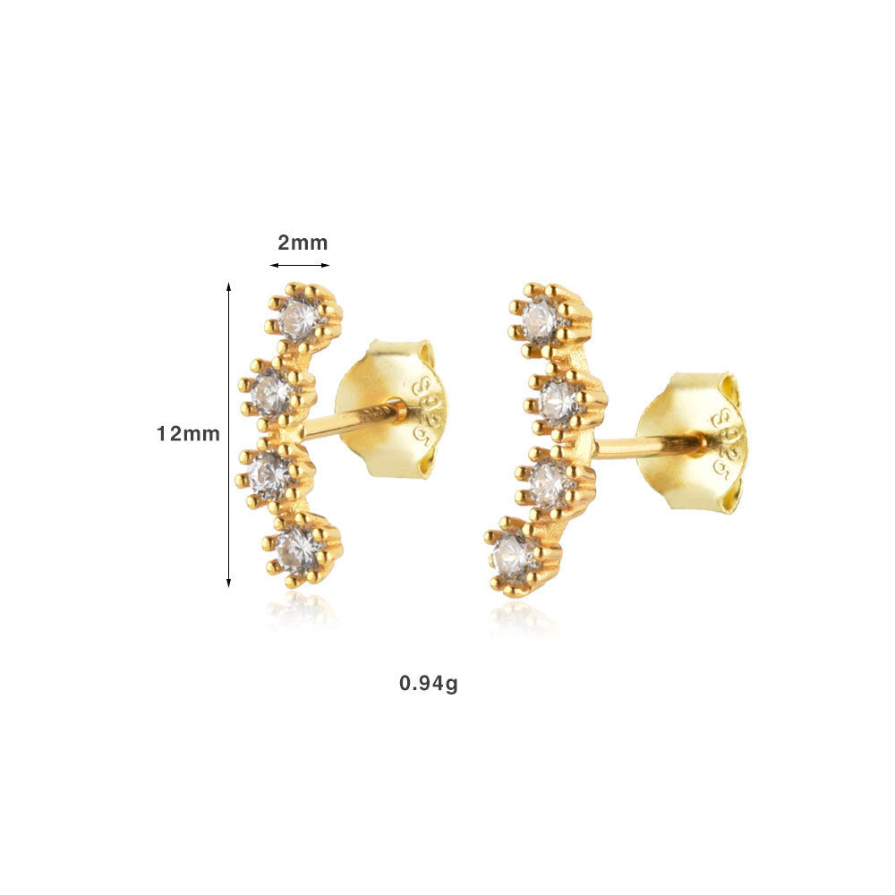 Women's S925 Sterling Silver Simple Zircon Single Row Stud Earrings-Jewearrings