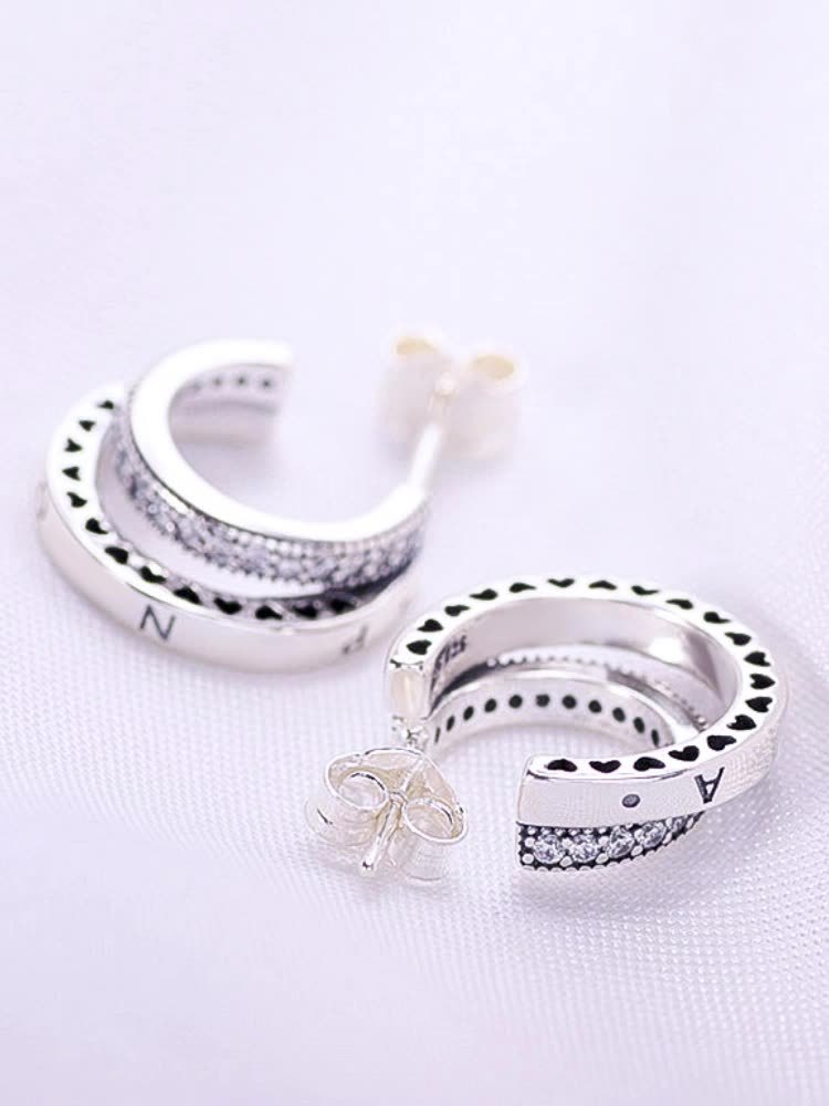 Frosty Wind Zircon Double Ring Female Stud Earrings-Jewearrings