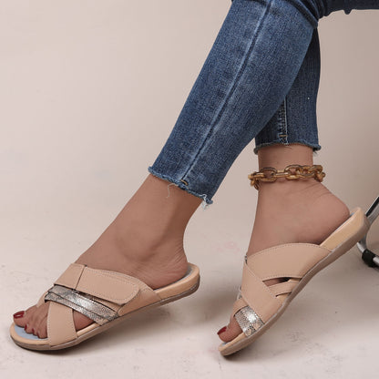 Crisscross PU Leather Open Toe Sandals-Jewearrings