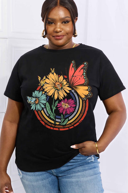 Simply Love Simply Love Full Size Flower & Butterfly Graphic Cotton Tee-Jewearrings