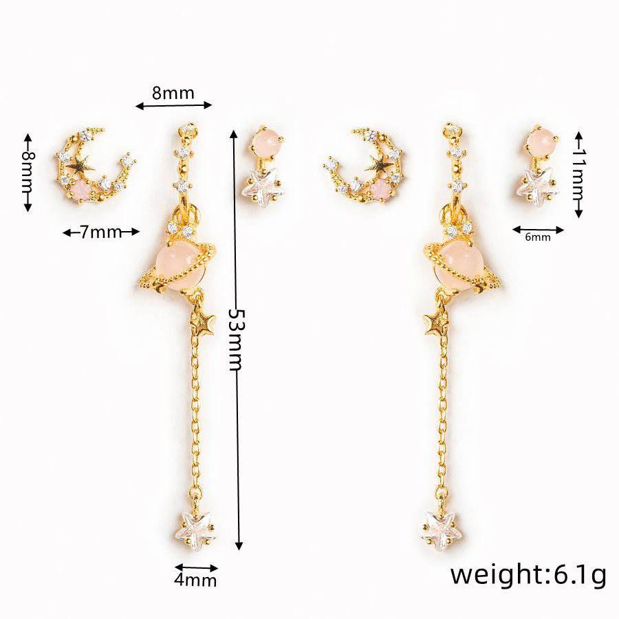 Zircon Chain Stud 925 Silver Pin Earrings Set-Jewearrings