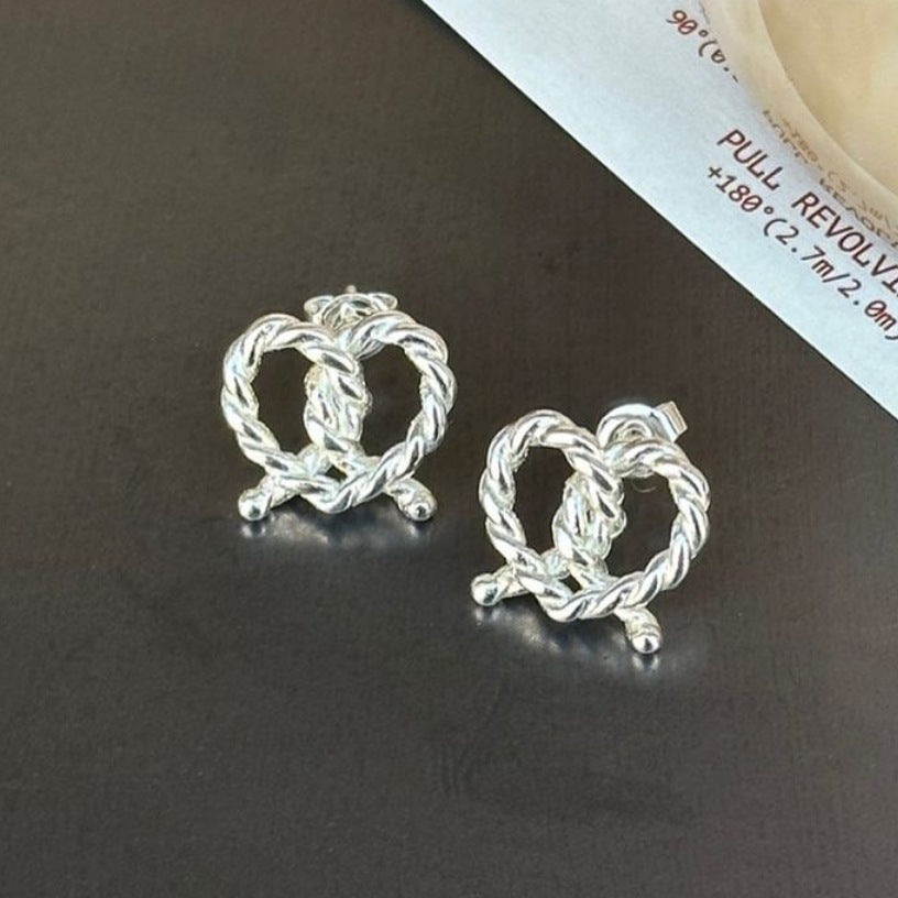 Women's Sterling Silver Twist Knotted Heart Stud Earrings-Jewearrings