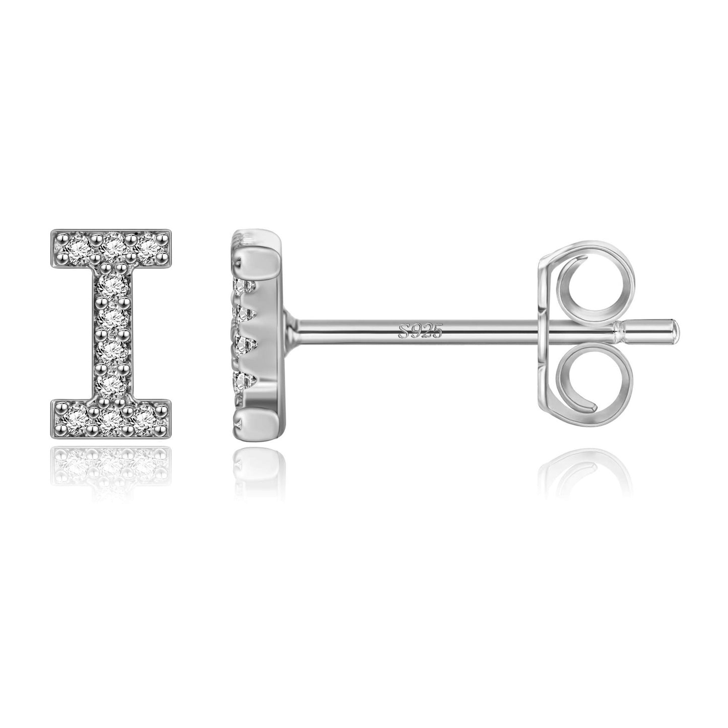 Simple Rhinestone Silver Needle English Alphabet Letter Earrings-Jewearrings