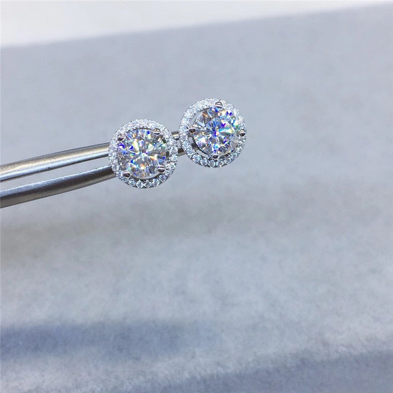 Moissanite Round Bag Stud Earrings D Color Fashion Group Setting-Jewearrings