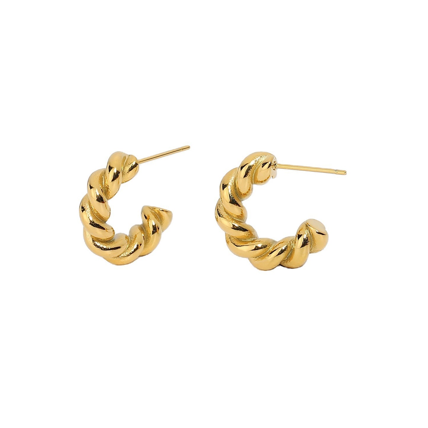 Ladies Twist Spiral Hoop Earrings 18K Gold Plated-Jewearrings