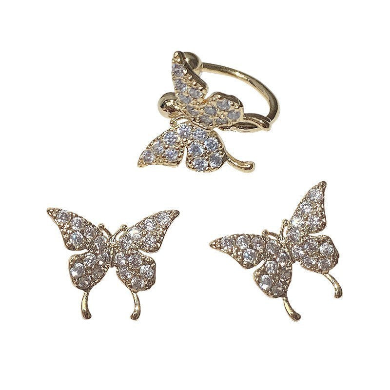 Three-piece Set Of Personalized Butterfly Rhinestone Bow Earrings-Jewearrings