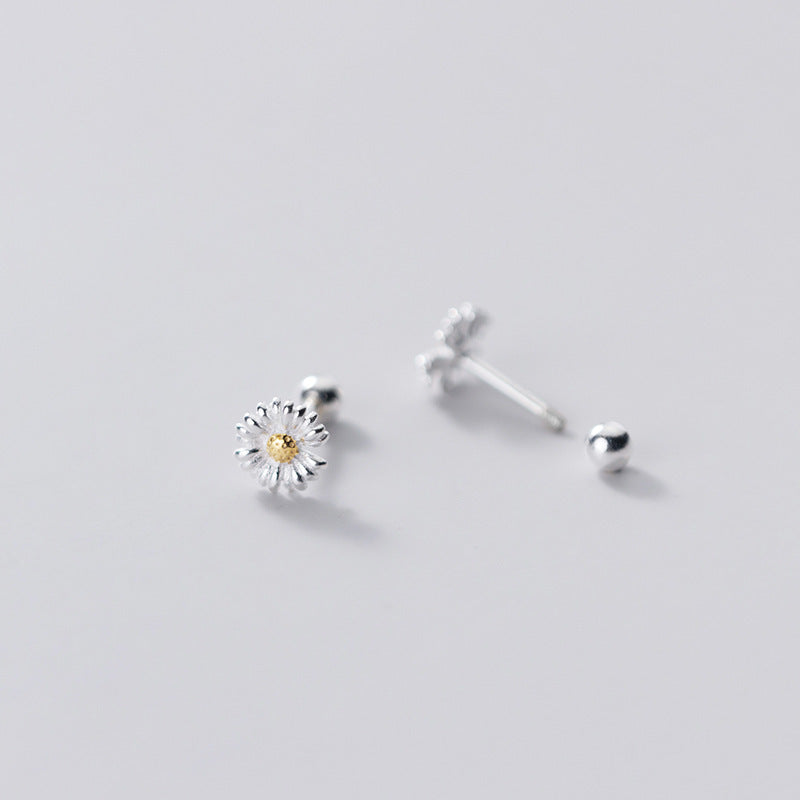 Silver Female Daisy Stud Earrings Sweet Floral-Jewearrings