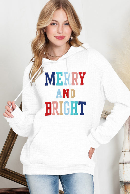 MERRY AND BRIGHT Waffle-Knit Drawstring Hoodie-Jewearrings