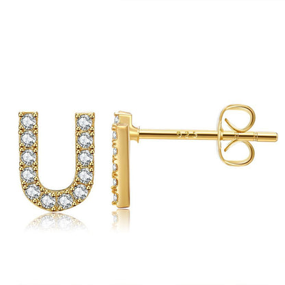 Women's Fashion Brass And Real Gold Plated Zirconia Letter Earrings-Jewearrings